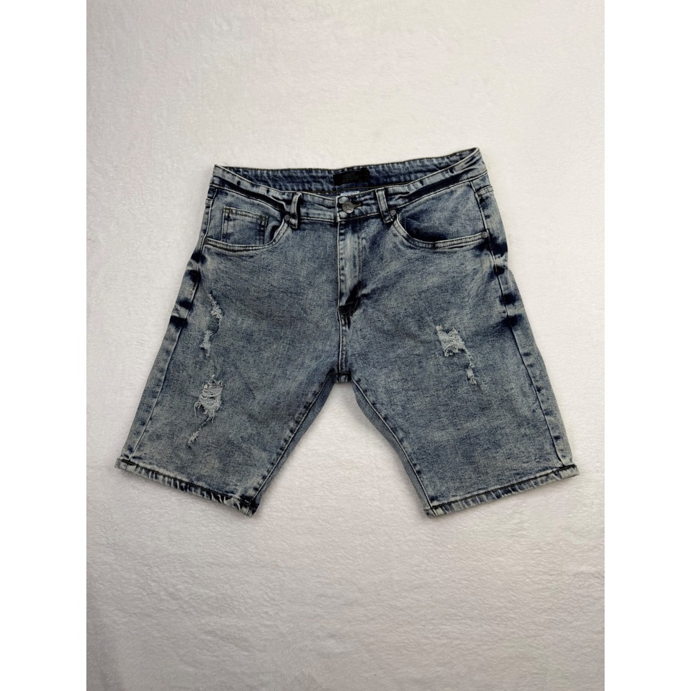 Riot Empire Mens Acid Wash Distressed Denim Shorts Blue Size 36 MNST3675-BLU-RE